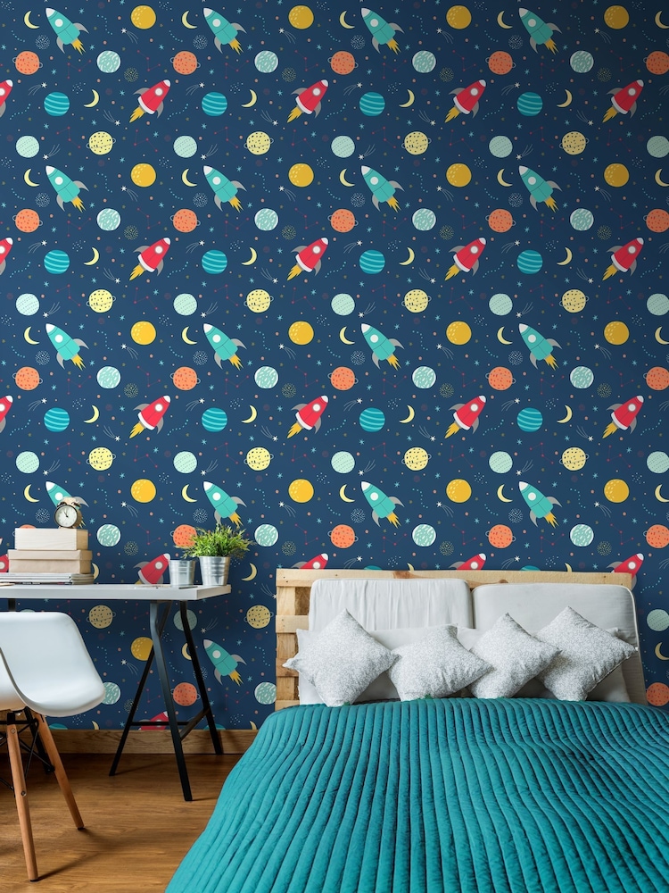 Hoopla Walls Blue Lift Off! 10m Wallpaper - Image 1 of 2