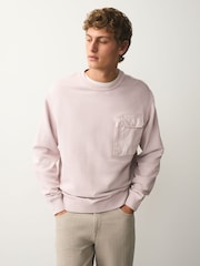 Pink Garment Washed Utility Crew Neck Sweatshirt - Image 1 of 8