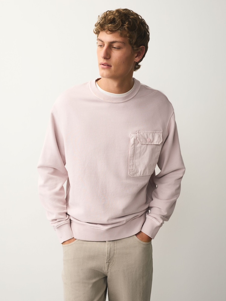 Pink Garment Washed Utility Crew Neck Sweatshirt - Image 1 of 8 Pink Garment Washed Utility Crew Neck Sweatshirt - Image 1 of 8