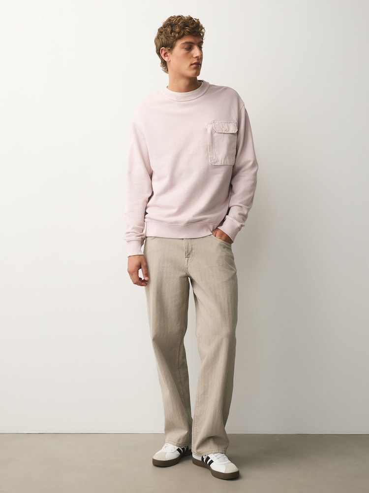 Pink Garment Washed Utility Crew Neck Sweatshirt - Image 2 of 8 Pink Garment Washed Utility Crew Neck Sweatshirt - Image 2 of 8