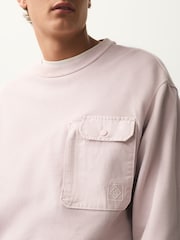 Pink Garment Washed Utility Crew Neck Sweatshirt - Image 4 of 8
