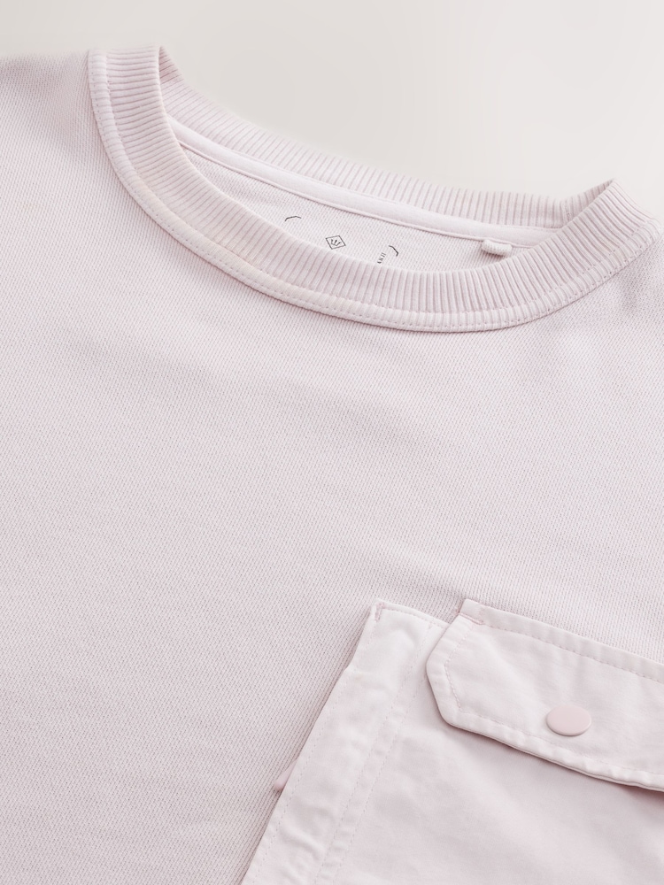 Pink Garment Washed Utility Crew Neck Sweatshirt - Image 8 of 8 Pink Garment Washed Utility Crew Neck Sweatshirt - Image 8 of 8