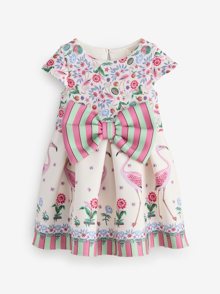 Cath Kidston Pink/Cream Stripe Scuba Bow Dress (3mths-7yrs) - Image 1 of 5