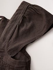 Chocolate Brown Flutter Sleeve Button Front Top With Linen - Image 8 of 9