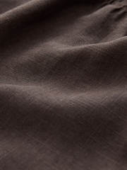 Chocolate Brown Flutter Sleeve Button Front Top With Linen - Image 9 of 9