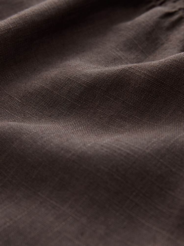 Chocolate Brown Flutter Sleeve Button Front Top With Linen - Image 9 of 9