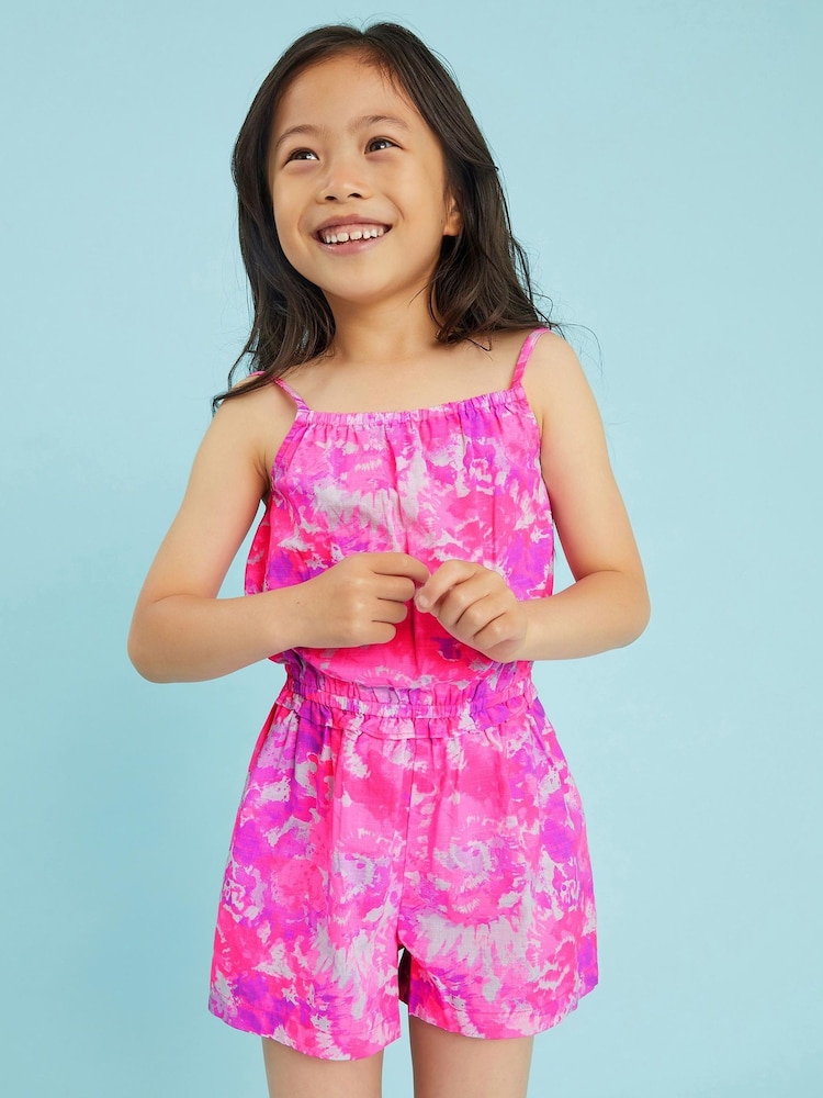 Angels By Accessorize Pink Girls Tie Dye Strappy Playsuit - Image 1 of 3