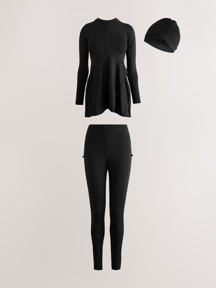 Noir - Modest Burkini Swimsuit Set 3 Piece - Image 2 de 7