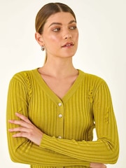Roman Green Sequin Ruffle Buttoned Knit Top - Image 2 of 5