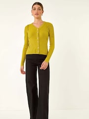 Roman Green Sequin Ruffle Buttoned Knit Top - Image 3 of 5