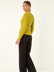 Roman Green Sequin Ruffle Buttoned Knit Top - Image 4 of 5