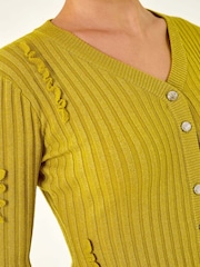 Roman Green Sequin Ruffle Buttoned Knit Top - Image 5 of 5