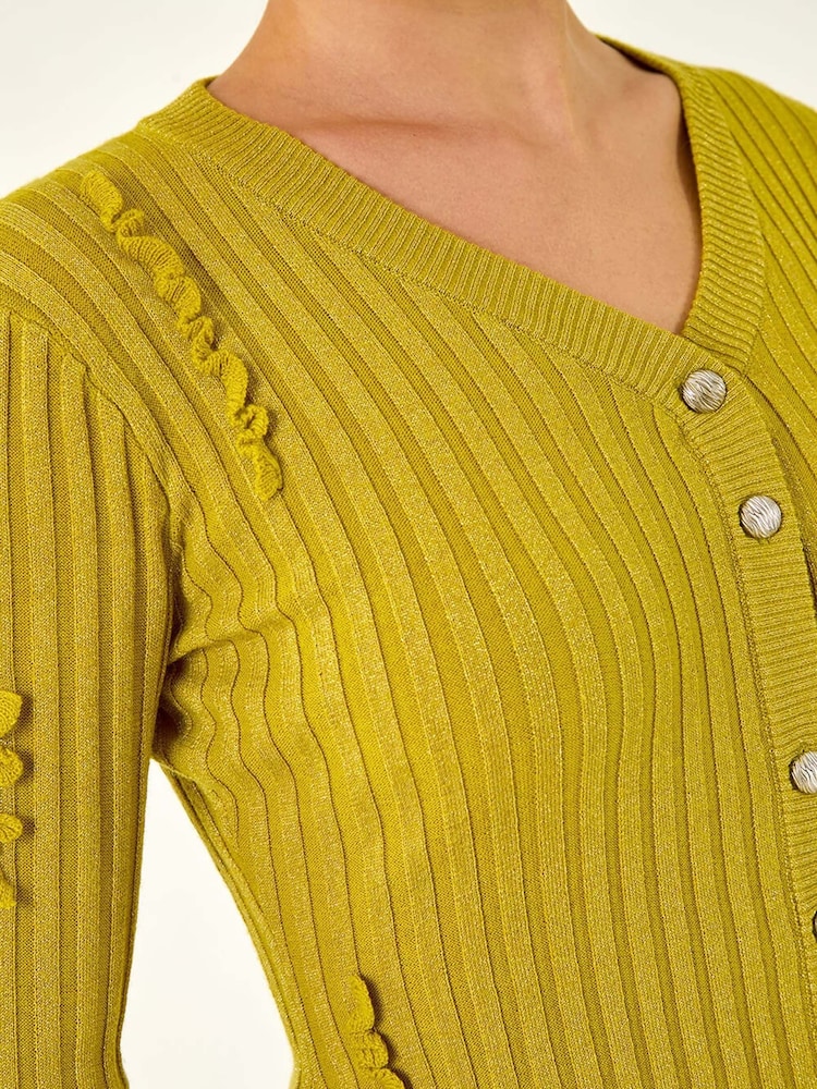 Roman Green Sequin Ruffle Buttoned Knit Top - Image 5 of 5 Roman Green Sequin Ruffle Buttoned Knit Top - Image 5 of 5