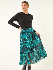Roman Blue 2 in 1 Abstract Print Stretch Midi Dress - Image 1 of 4