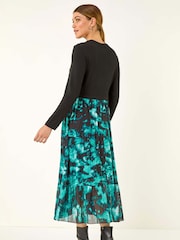 Roman Blue 2 in 1 Abstract Print Stretch Midi Dress - Image 2 of 4