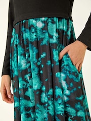 Roman Blue 2 in 1 Abstract Print Stretch Midi Dress - Image 3 of 4