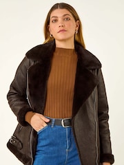 Roman Brown Faux Fur Aviator Jacket - Image 5 of 5