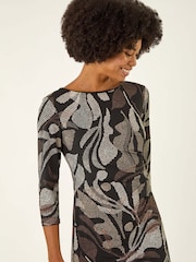 Roman Brown Abstract Print Ruched Midi Stretch Dress - Image 4 of 5