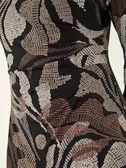 Roman Brown Abstract Print Ruched Midi Stretch Dress - Image 5 of 5