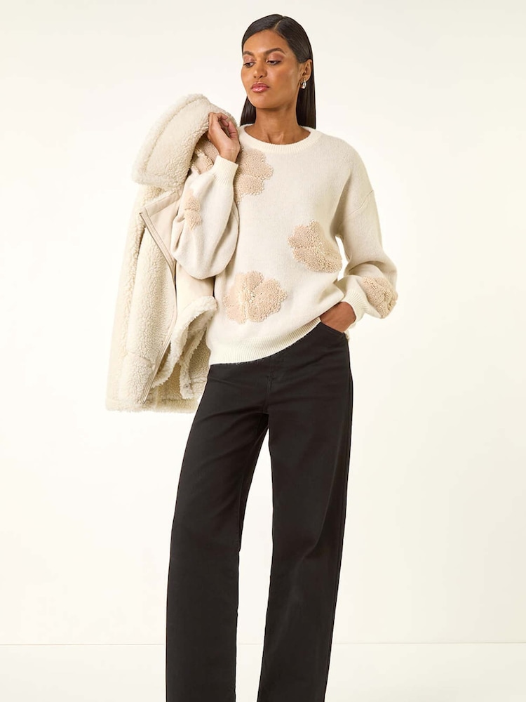 Roman White Floral Beaded Knit Jumper - Image 2 of 5 Roman White Floral Beaded Knit Jumper - Image 2 of 5