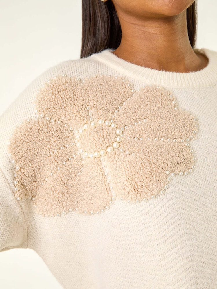 Roman White Floral Beaded Knit Jumper - Image 5 of 5 Roman White Floral Beaded Knit Jumper - Image 5 of 5