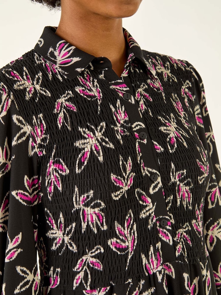 Roman Hemdkleid mit Blattprint in Midilänge - Bild 6 von 6