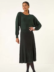 Roman Green Shimmer Pleated Knit Midi Dress - Image 1 of 5
