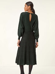 Roman Green Shimmer Pleated Knit Midi Dress - Image 3 of 5