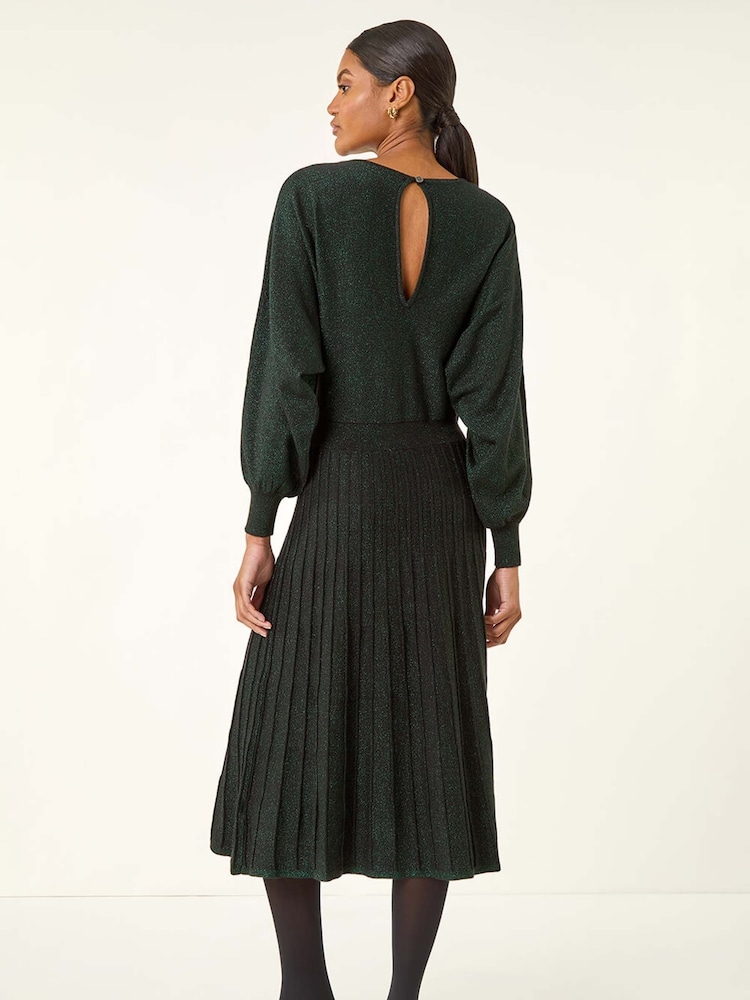 Buy Roman Green Shimmer Pleated Knit Midi Dress from Next Armenia