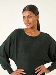 Roman Green Shimmer Pleated Knit Midi Dress - Image 4 of 5