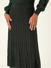 Roman Green Shimmer Pleated Knit Midi Dress - Image 5 of 5