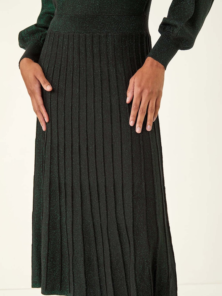 Roman Green Shimmer Pleated Knit Midi Dress - Image 5 of 5