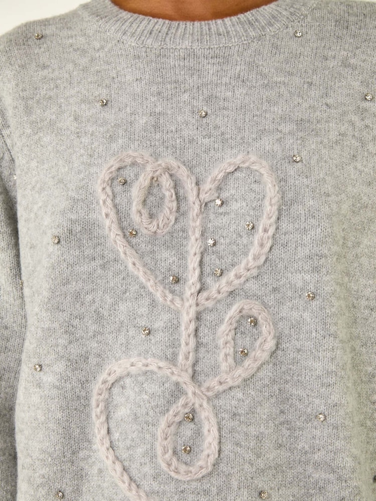 Roman Grey Abstract Heart Knit Jumper - Image 5 of 5
