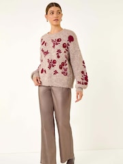 Roman Natural Floral Crew Neck Knit Jumper - Image 1 of 5