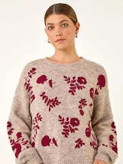 Roman Natural Floral Crew Neck Knit Jumper - Image 3 of 5