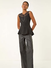 Roman Lace Ponte Peplum Blouse - صورة 1 من 5