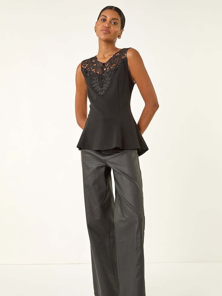 Roman Lace Ponte Peplum Blouse - صورة 1 من 5