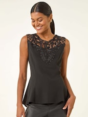 Roman Lace Ponte Peplum Blouse - صورة 2 من 5
