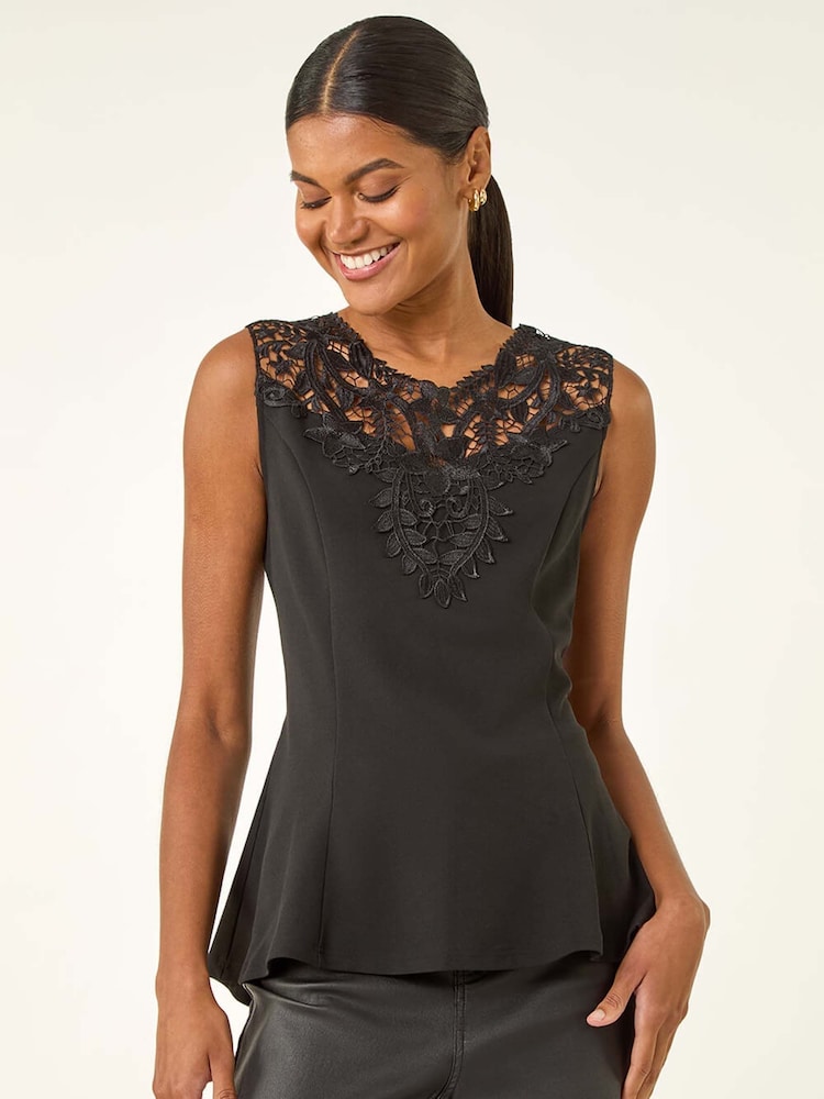 Roman Lace Ponte Peplum Blouse - صورة 2 من 5