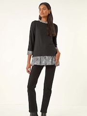 Roman Black Abstract Print Trim Tunic - Image 1 of 5