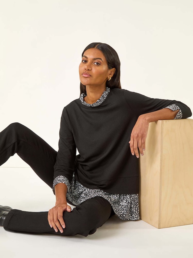 Roman Black Abstract Print Trim Tunic - Image 2 of 5