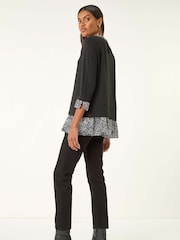 Roman Black Abstract Print Trim Tunic - Image 3 of 5