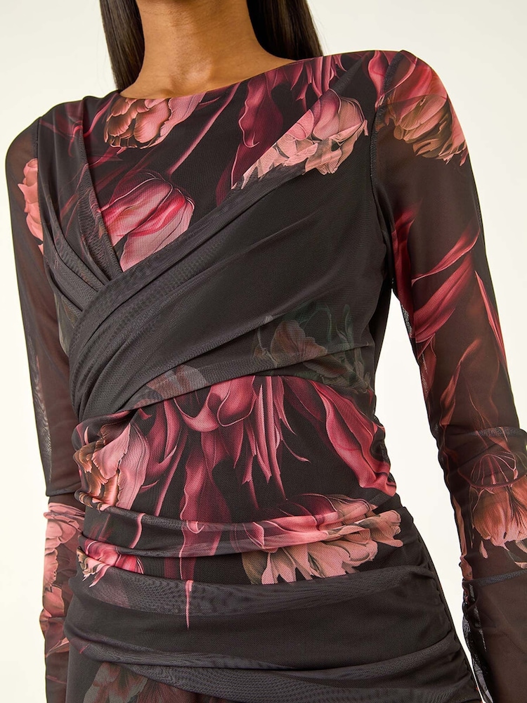 Roman Midi-Kleid aus floralem Mesh-Stretch - Bild 6 von 6