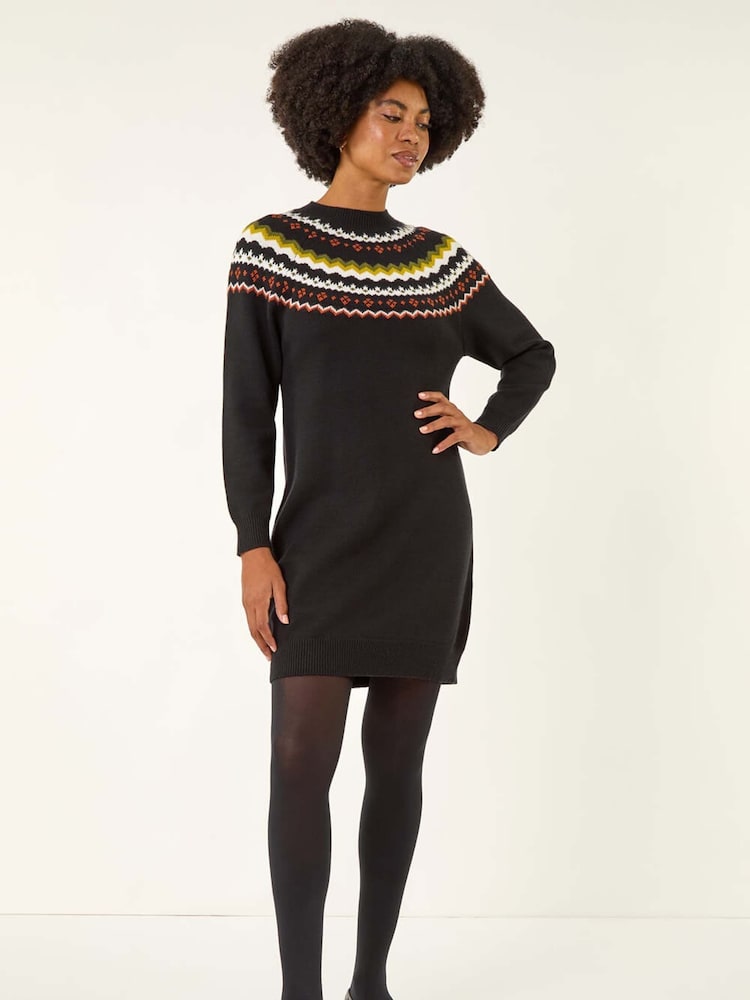 Roman Black Fairisle Knit Jumper Dress - Image 1 of 5 Roman Black Fairisle Knit Jumper Dress - Image 1 of 5