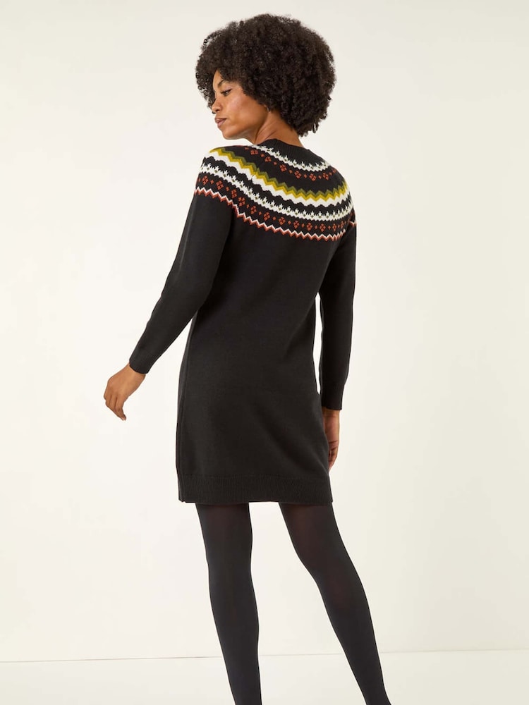 Roman Black Fairisle Knit Jumper Dress - Image 2 of 5 Roman Black Fairisle Knit Jumper Dress - Image 2 of 5