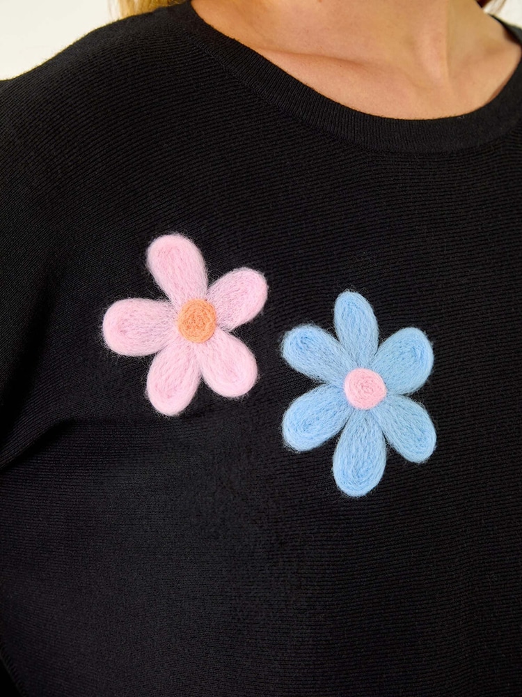 Roman Black Floral Embroidery Knit Jumper - Image 5 of 5 Roman Black Floral Embroidery Knit Jumper - Image 5 of 5