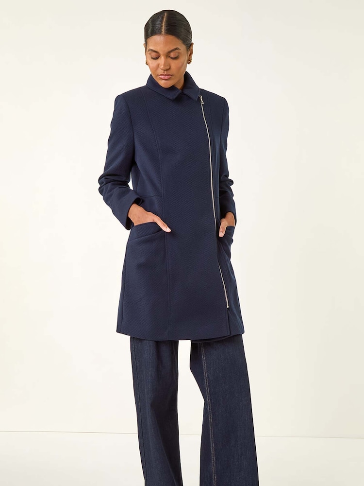 Roman Blue Longline Biker Coat - Image 1 of 5 Roman Blue Longline Biker Coat - Image 1 of 5