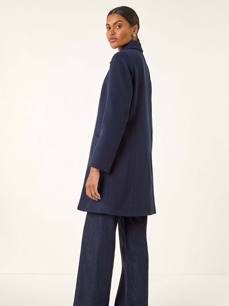 Roman Blue Longline Biker Coat - Image 2 of 5 Roman Blue Longline Biker Coat - Image 2 of 5