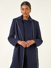 Roman Blue Longline Biker Coat - Image 3 of 5