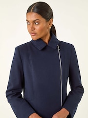 Roman Blue Longline Biker Coat - Image 4 of 5